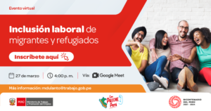 Banner del evento virtual inclusión laboral de migrantes y refugiados
